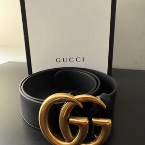 Gucci Black Belt with Gold GG Buckle